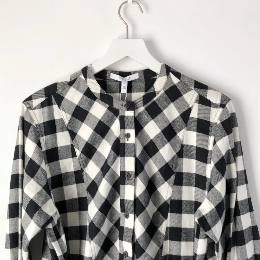 nwt  10 crosby derek lam tie waist flannel dress - Picture 6 of 10